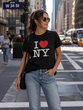 I Love NY Official New York City Black Graphic T-Shirt Women’s Medium *